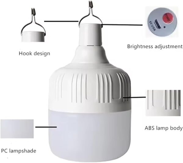 Bombilla LED de emergencia multifuncional con carga USB, capaz de recargar dispositivos móviles, ideal para cortes de energía, campamento en tienda de campaña, pesca (blanco/LED-100W)