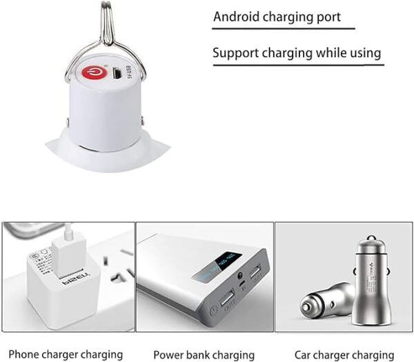 Bombilla LED de emergencia multifuncional con carga USB, capaz de recargar dispositivos móviles, ideal para cortes de energía, campamento en tienda de campaña, pesca (blanco/LED-100W) - Imagen 3